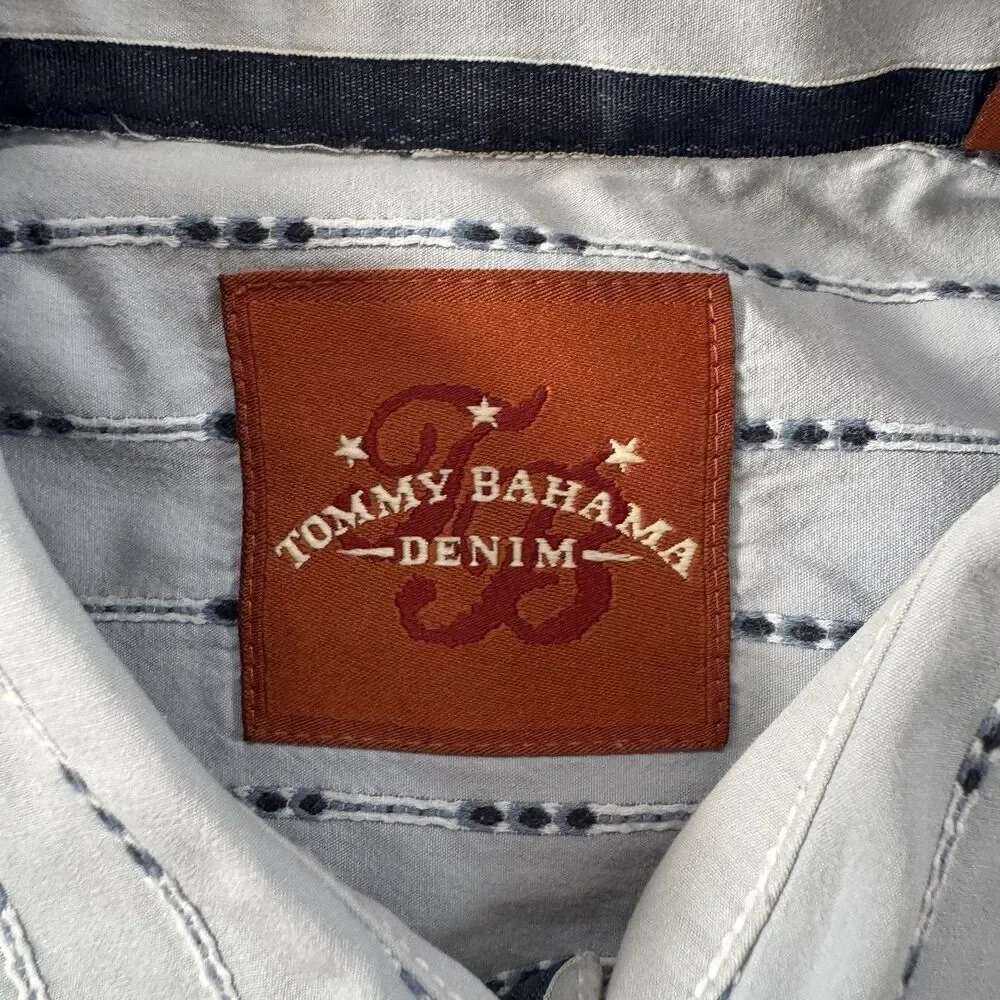 Tommy Bahama Denim Long Sleeve Shirt Mens M Blue Button Down Textured AOP EUC - Picture 4 of 7